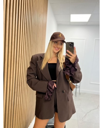 Marynarka z koronkowym mankietem La Milla czekoladowa