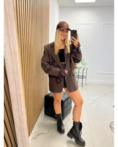 Marynarka z koronkowym mankietem La Milla czekoladowa