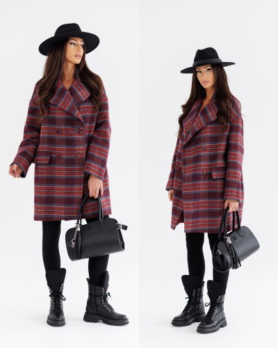 Płaszcz koc w kratę By o la la...! merlot