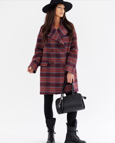 Płaszcz koc w kratę By o la la...! merlot