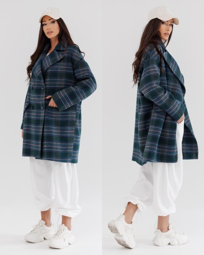 Płaszcz koc w kratę By o la la...! petrol