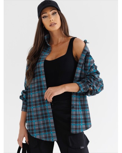 Koszula w kratę z logowaniem na plecach By o la la...! szara z turkusem