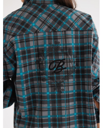 Koszula w kratę z logowaniem na plecach By o la la...! szara z turkusem
