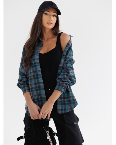 Koszula w kratę z logowaniem na plecach By o la la...! szara z turkusem