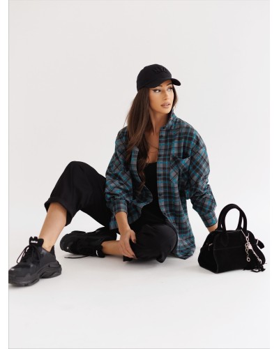 Koszula w kratę z logowaniem na plecach By o la la...! szara z turkusem