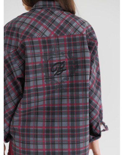 Koszula w kratę z logowaniem na plecach By o la la...! szara z merlotem