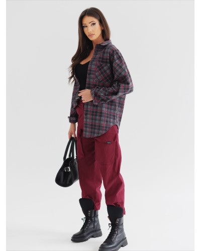 Koszula w kratę z logowaniem na plecach By o la la...! szara z merlotem