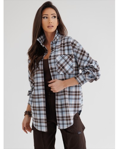 Koszula w kratę z logowaniem na plecach By o la la...! błękitna z czekoladą