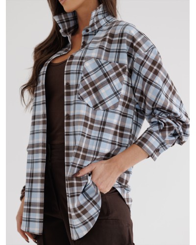 Koszula w kratę z logowaniem na plecach By o la la...! błękitna z czekoladą