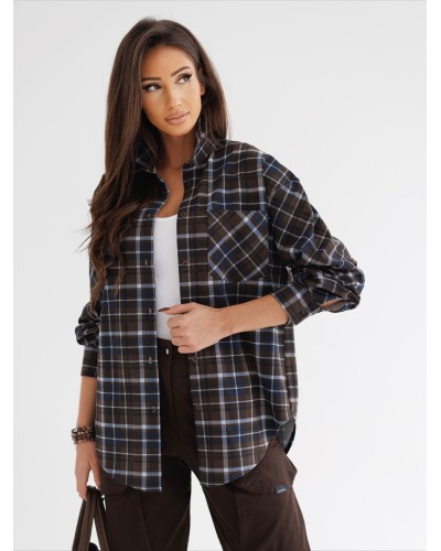 Koszula w kratę z logowaniem na plecach By o la la...! czekoladowa z granatem