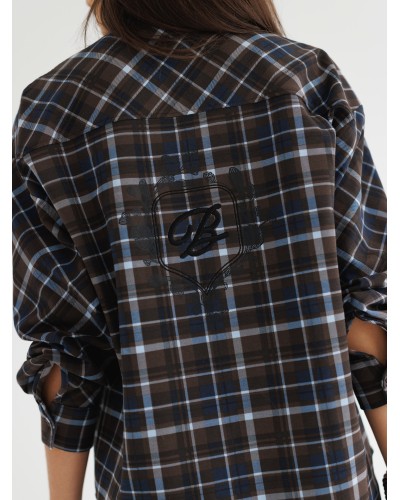 Koszula w kratę z logowaniem na plecach By o la la...! czekoladowa z granatem