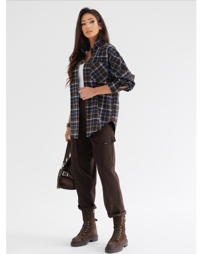 Koszula w kratę z logowaniem na plecach By o la la...! czekoladowa z granatem
