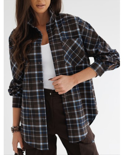 Koszula w kratę z logowaniem na plecach By o la la...! czekoladowa z granatem