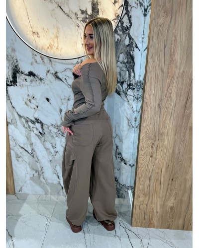 Spodnie dresowe z zakładką na nogawce By o la la...! stone