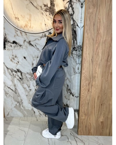 Spodnie dresowe z zakładką na nogawce By o la la...! grafitowe