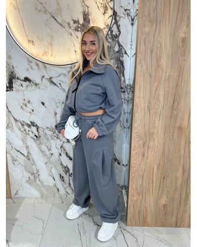 Spodnie dresowe z zakładką na nogawce By o la la...! grafitowe