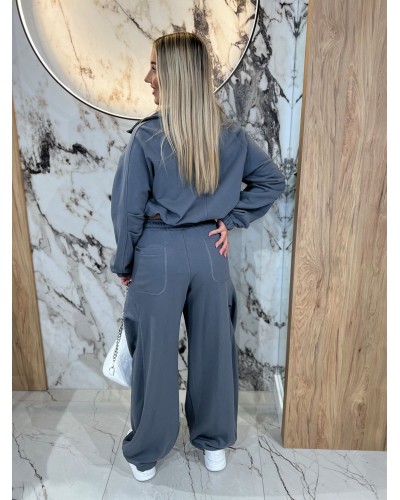 Spodnie dresowe z zakładką na nogawce By o la la...! grafitowe