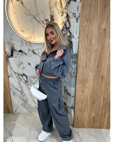 Spodnie dresowe z zakładką na nogawce By o la la...! grafitowe