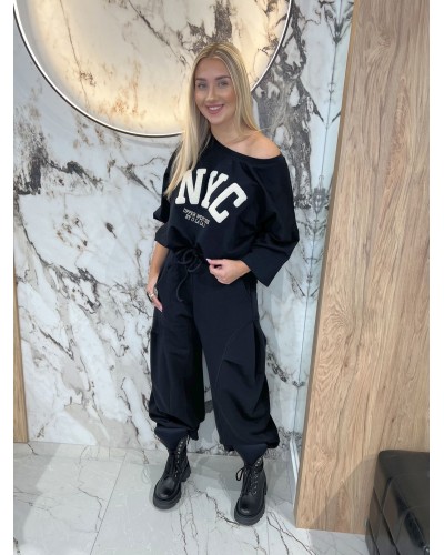 Spodnie dresowe z zakładką na nogawce By o la la...! czarne